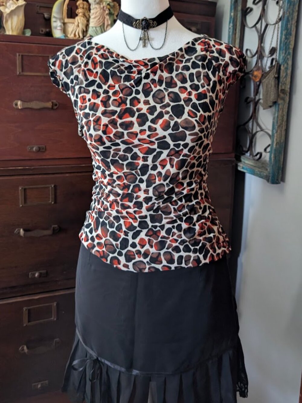 indie sleaze silk animal print top size small / s classiques entier